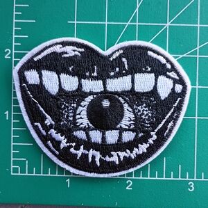 2/$10 Grunge Eye Mouth Black and White Embroidered Patch